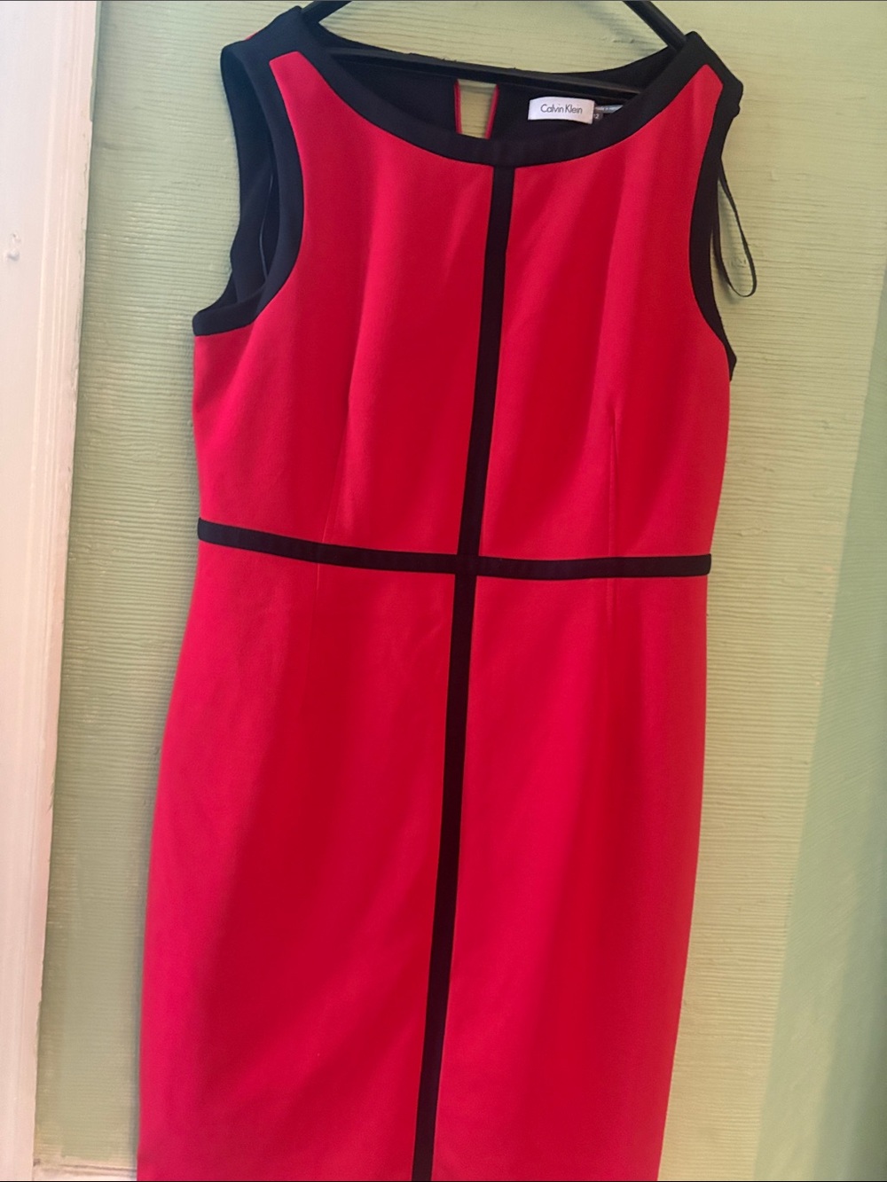 Calvin Klein Red Sheath Dress with Black Accent Trim